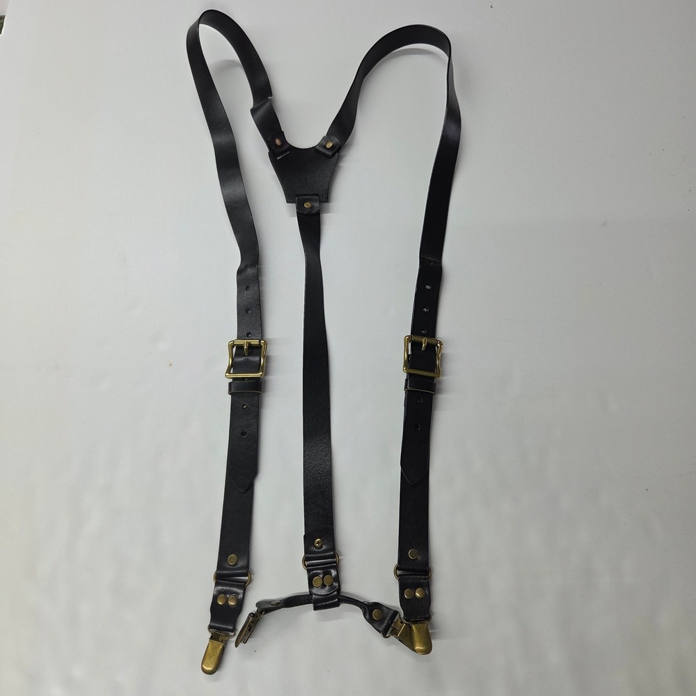 Groomsmen Gifts Leather Suspenders Mens XL Black Brass Hardware Y-Back 0198 CS